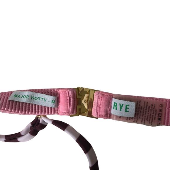 Rye Swimwear XOXO Bikini Top Merlot Stripe Triangle 2 Tone Purple Wine M EUC - Picture 11 of 14